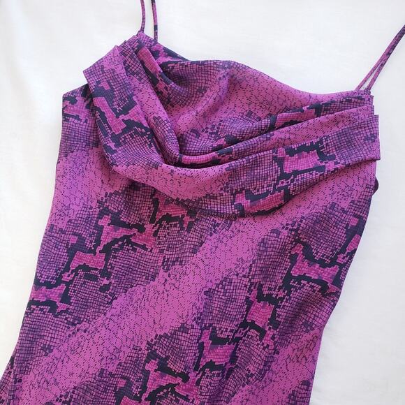 Vintage 90s Jump Apparel Snakeskin Maxi Slip Dress Cowl Neck Purple Black - Picture 2 of 9